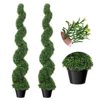 Artificial Boxwood Spiral Topiary Trees, Set of 2, 5 Ft Decorative Faux Greenery, Fake Twisted Plants with PE Leaves, All-Year Green Trees in Cement-Filled Plastic Pot for Office, Outdoor, Balcony