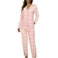 thumbnail image 6 of UFOUND Women Casual Lapel Button Print Two Piece Long Sleeve Pajamas Sets Homewear Sleepwear Nightwear Loungewear Pjs Pyjamas Leisure, 6 of 8