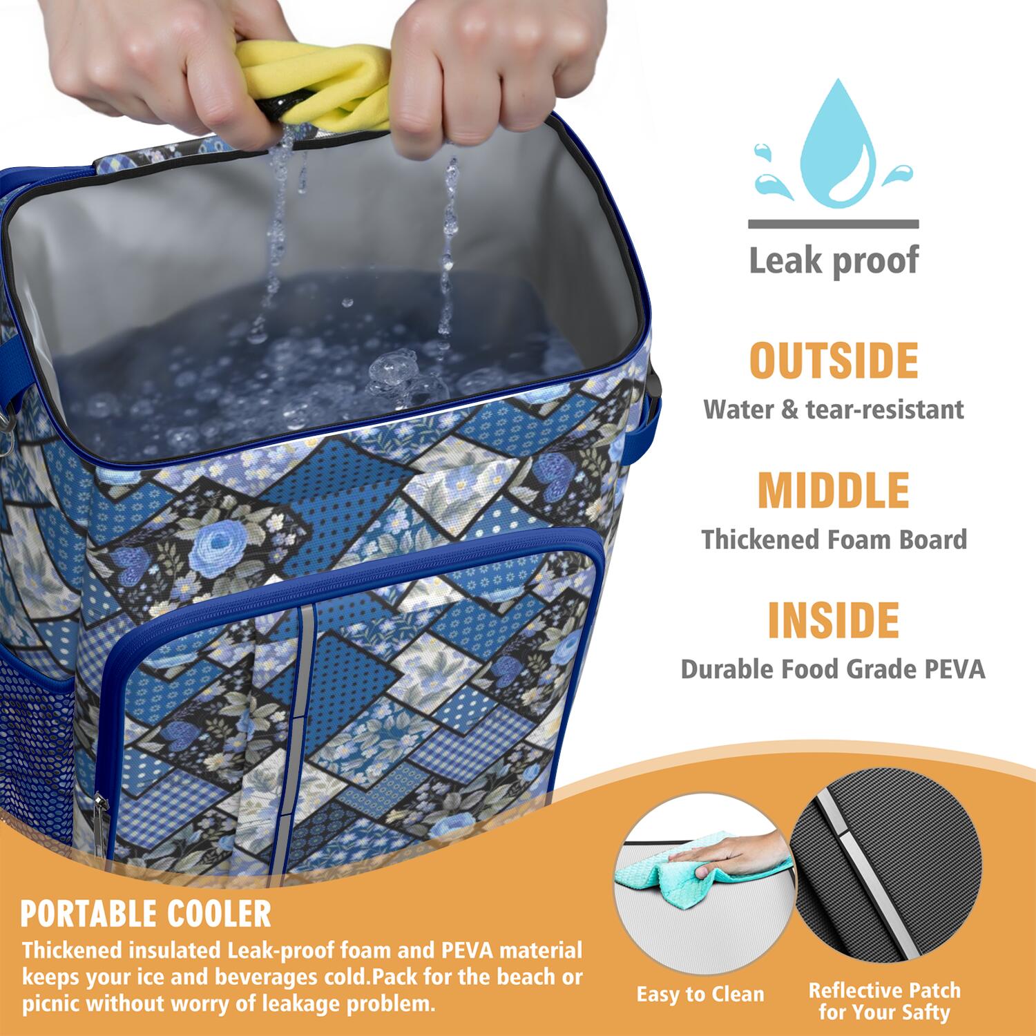 Travel Cooler Bag - Pioneer Flower Camping Beer Cooler Backpack with Bottle Opener- Waterproof Insulated Picnic Backpacks - Cooler Bag for Beach