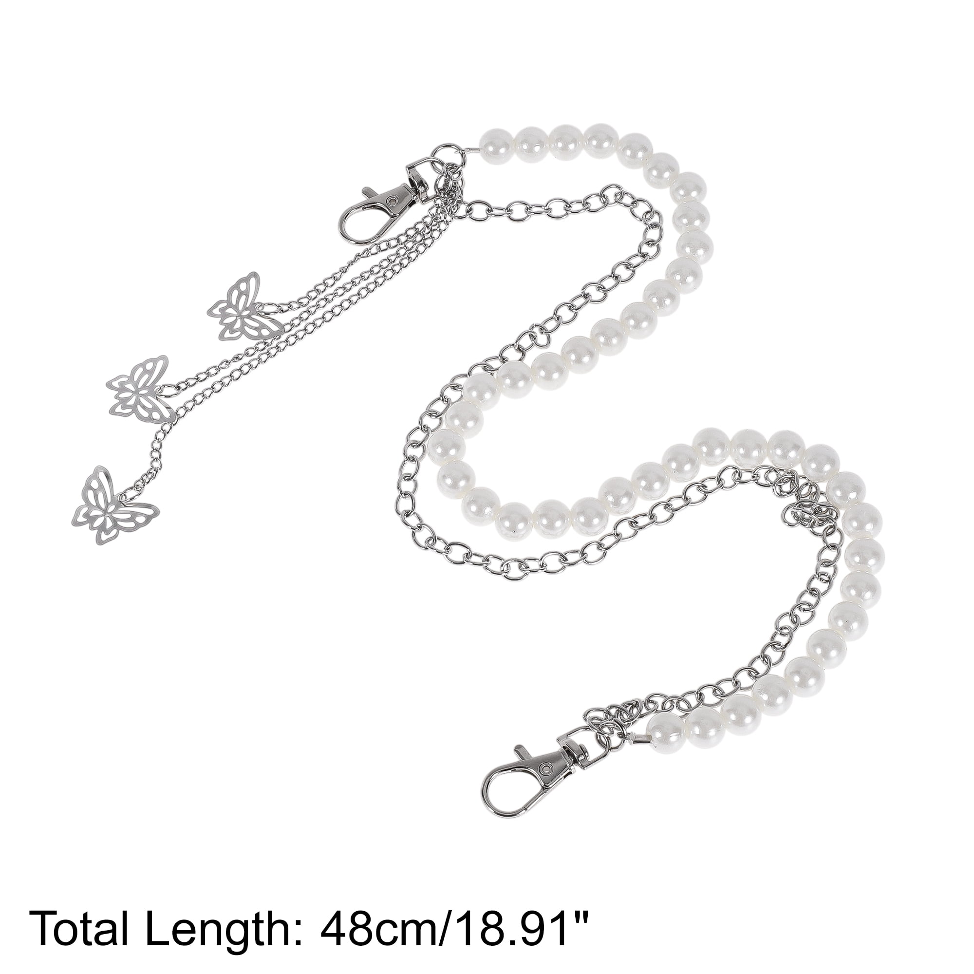 Unique Bargains Pearl and Butterfly Adjustable Waist Belt Silver Tone Beige 1Pc