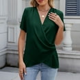 thumbnail image 2 of JGGSPWM Summer Cross Wrap Tops for Women Deep V Neck Short Sleeve Casual Slim Fit Ruched T Shirts Green M, 2 of 8