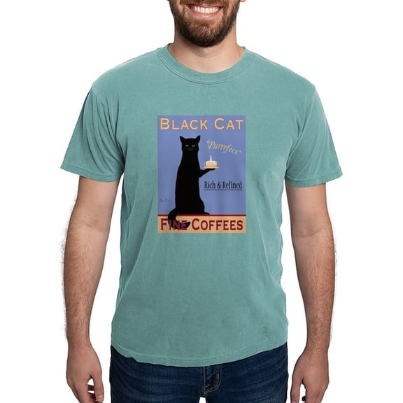 CafePress - Black Cat Coffee T Shirt - Mens Comfort Colors Shirt