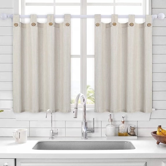 Shininglove Kitchen Curtains 30inch Rod Pocket Window Treatment Set of 2, Beige