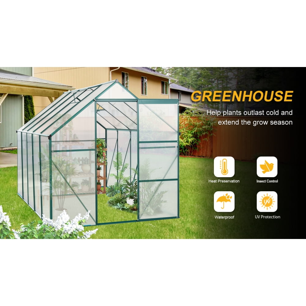 6X10 FT Greenhouse - Sturdy Walk-In Design with Raised Base and Heavy-Duty Aluminum Frame. Ideal for Year-Round Outdoor Gardening in Your Backyard. Cultivate Your Green Paradise