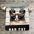 thumbnail image 3 of Ambesonne Animal Quilted Bedspread Set 3 Pcs, Jail Kitty Under Arrest, King Size, Brown Black White, 3 of 3