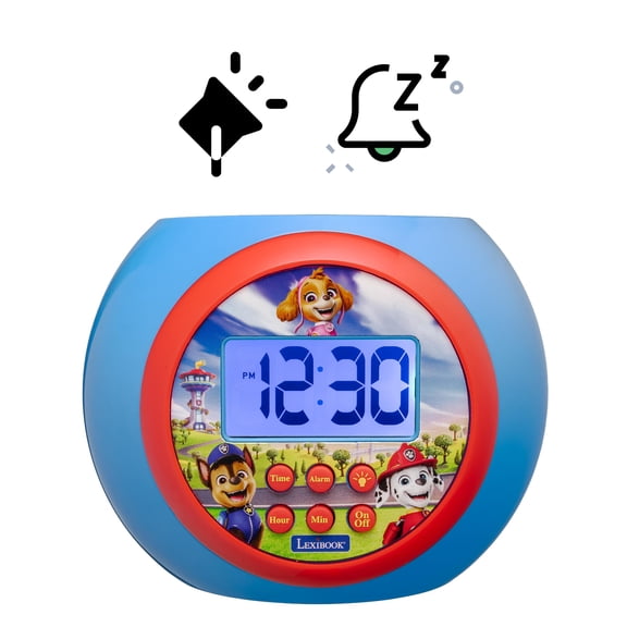 Lexibook - Paw Patrol Projector alarm clock with snooze function and alarm function ,Night light with timer , LCD screen, battery operated , Blue / Red, RL977PA