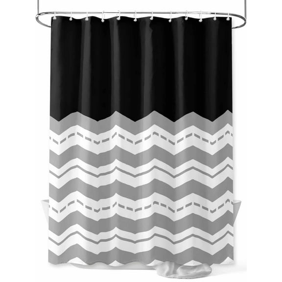 Fsddascl Black Grey Shower Curtain Set - 36" x 78" Washable Bathtub Curtain with 12 Hooks, Geometric Chevron Print Wavy Striped White Waterproof Fabric Stall Shower Curtains for Bathroom/Bathtub