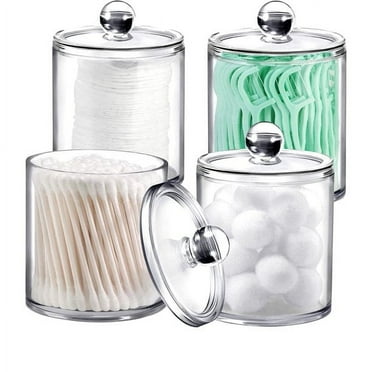 4 Pack of 15 Oz. Plastic Acrylic Bathroom Vanity Countertop Canister Jars with Storage Lid, Apothecary Jars Qtip Holder Makeup Organizer for Cotton Balls,Swabs,Pads,Bath salts (Clear, 15 Oz)