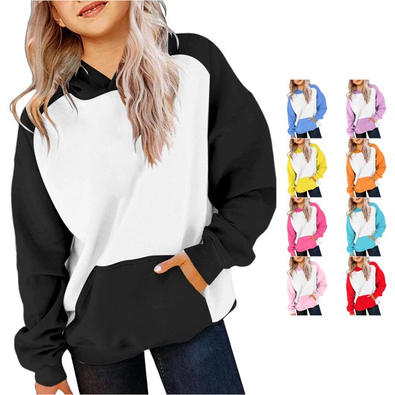 VOUZZA Girls Hoodies, Color Block Long Sleeve Pullover Sweatshirt, Casual Hooded Sweater Top for Boys and Girls, Classic Kids Pullover Sweater