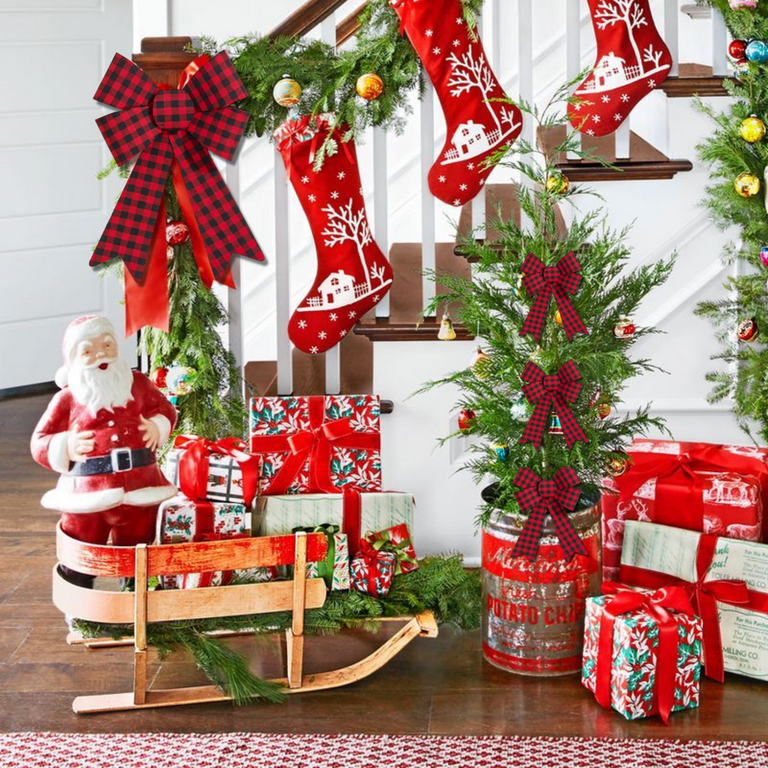 Christmas Bows, Plaid, Decorations, Presents, Home Decor 