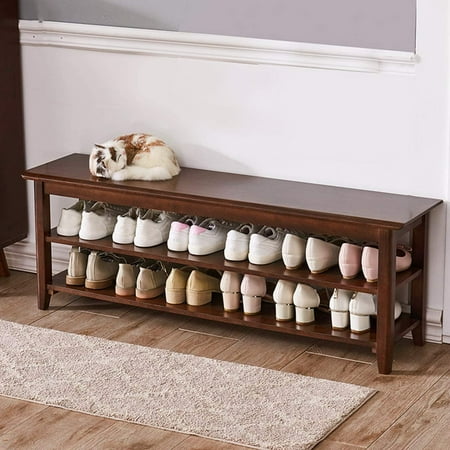 TinyTimes 47.5" Shoe Changing Stool, Ottoma, Storage Bench,Shoe Rack Organizer for Door, Good Load Bearing, Ideal for Entryway Hallway Living Room and Corridor(Dark Brown)