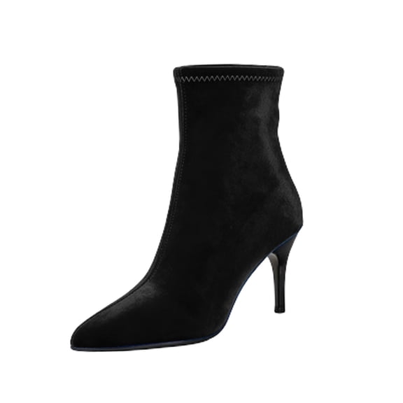 HAPIMO Women Ankle Boots Pointed Toe Heel Stretch Suede‑like Upper Footwear For Night Events And Fashion Weekend Gatherings Black 36