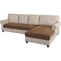 JIAN YA NA Sectional Couch Covers 4 Pieces Velvet Sofa Seat Cushion Covers L Shape Separate Cushion Couch Chaise Cover Elastic Furniture Protector for Both Left/Right Sectional Sofa (Camel # 4 Seater)