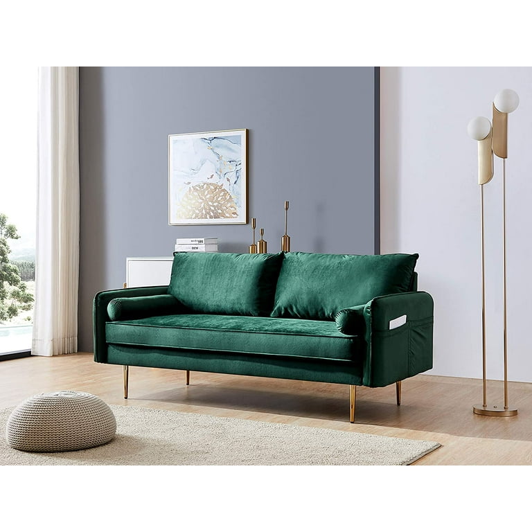 Green Sofa Furniture 71 Mid Century Fabric Sofas For Small Spaces Modern Upholstered With Solid Wood Frame And Gold Metal Leg Velvet Loveseat Couch Living Room Office L1140 Velvet Loveseat Sofa Couch, Forest Green Sleeper Sofa