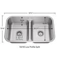 thumbnail image 6 of Miligoré 32" x 19" x 9" Deep Double Bowl (50/50 Low Profile Split) 16-Gauge Stainless Steel Kitchen Sink - Includes Drains/Grids, 6 of 6