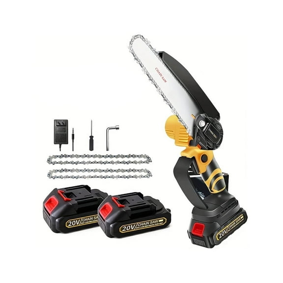 Waxgamo Mini Chainsaw Cordless 6 Inch, Handhled Chainsaw with 2 Batteries & 2 Chains, Auto Oiling System, Electric Chainsaw for Tree/Wood Cutting, Gifts for Men Dad Birthday