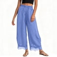 thumbnail image 4 of RFQWOVSR Women's High Waist Drawstring Wide Leg Linen Pants with Lace Trim Pockets Loose Fit Casual Summer Trousers XXL, 4 of 5