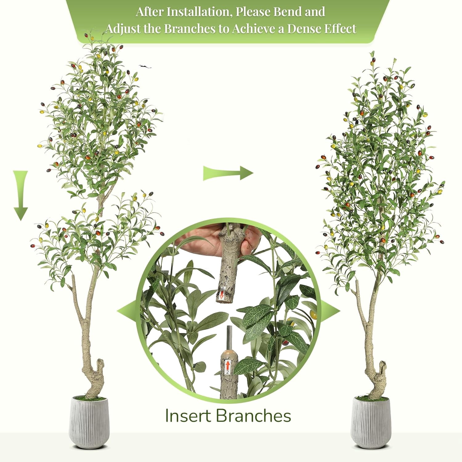 Tall Faux Olive Tree, 6ft(72in) Olive Trees Artificial Indoor with White Planter and Green Fake Moss for Home Office Living Room Bedroom Stairs Foyer Decor, 1 Pack