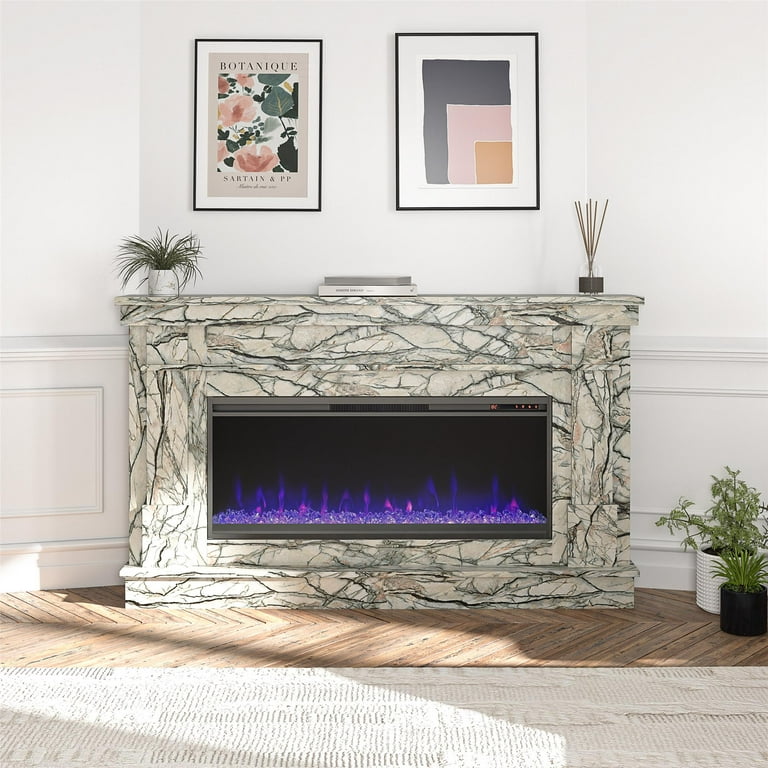 Novogratz Waverly Wide Mantel with Linear Electric Fireplace