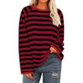 thumbnail image 2 of aidice Shirts for Women Casual Round Neck Long Sleeve Striped Loose Shirts Comfy Oversize Fall Blouses, 2 of 5