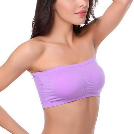 

Women Chest Wrap Strapless Bra Solid Color Crop Removable Padded Bandeau Stretchy Seamless Tube Tops