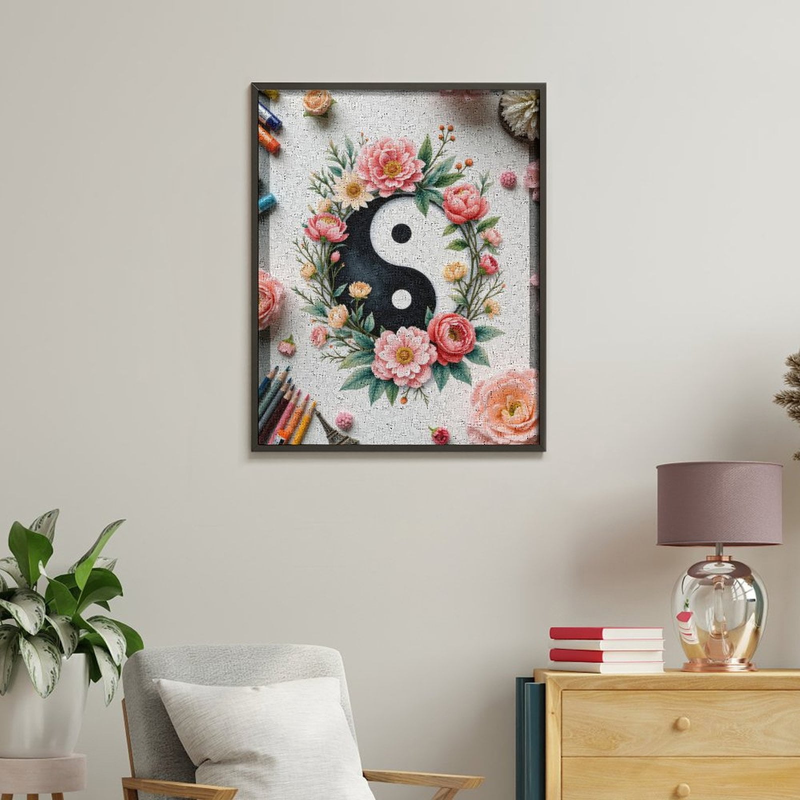 Paint By Numbers Kit for Adults Beginner - Yin Yang Floral Art Pastel Colors DIY Canvas Painting Kits for Adults, Frameless Paint By Number for Adults for Home Wall Decor 16x20 Inch
