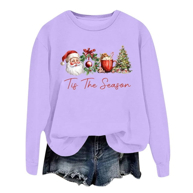 WEAIXIMIUNG Sweat-Shirt Camouflage pour Femmes Mode Hiver Festif Imprimé de Noël Col Rond