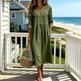 thumbnail image 6 of Ayolanni Fall Dresses for Women V Neck Cotton 3/4 Sleeve A-Line Maxi Dresses Flowy Solid Daily Side Slit Long Dress with Pockets Green L, 6 of 7