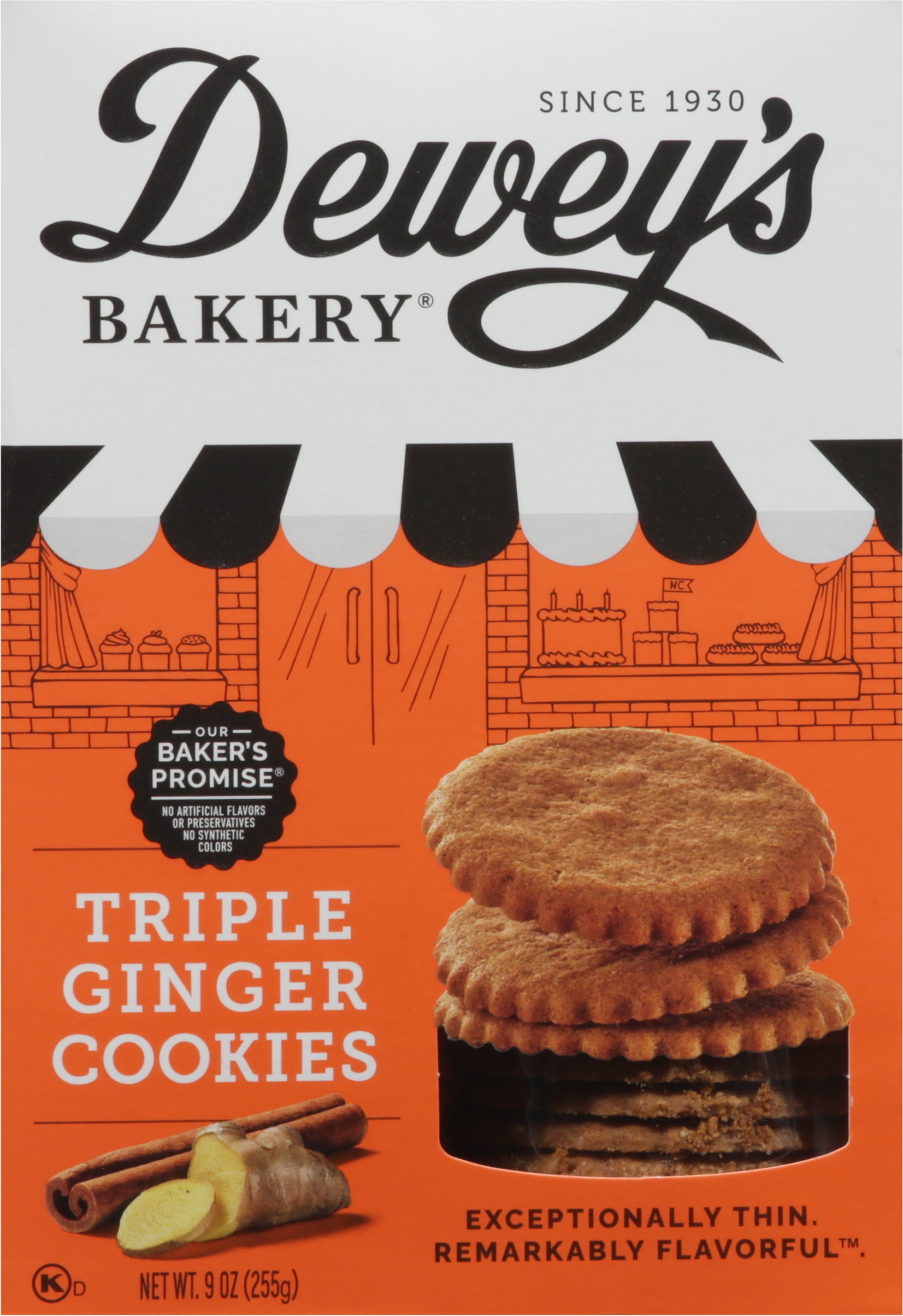 Dewey's Bakery, Bakery Cookie Thins, 9 oz, Triple Ginger Cookies
