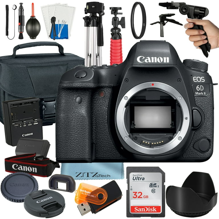 Canon EOS 6D Mark II DSLR Camera (Body Only) with 32GB SanDisk Card +  Tripod + Case + ZeeTech Accessory Bundle