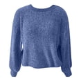 thumbnail image 3 of DuoJiaJ Women's New Fall/Winter Solid Color Casual Round Neck Sleeve Knit Sweater Trendy Fall Fashion Women Blue L, 3 of 3