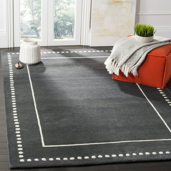 SAFAVIEH Bella Danita Bordered Wool Area Rug, Dark Grey/Ivory, 5' x 5' Square