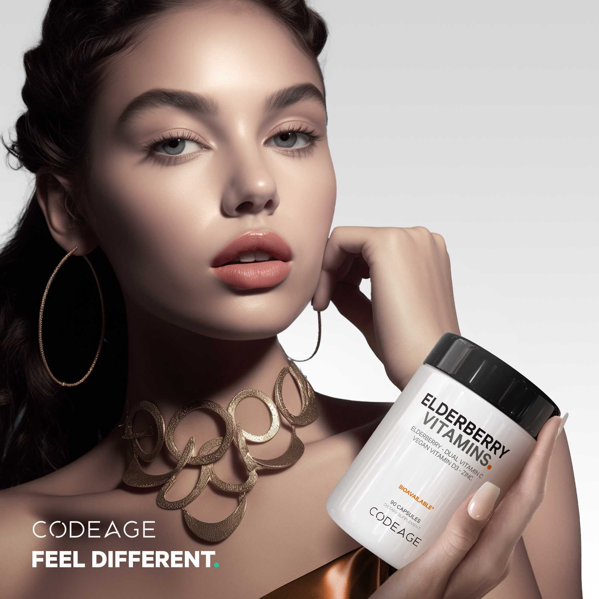 Codeage Organic Black Elderberry Blend, Vitamin C, Vegan D3 5000 IU, Zinc, Sambucus Berries Flavonoid, 90 ct
