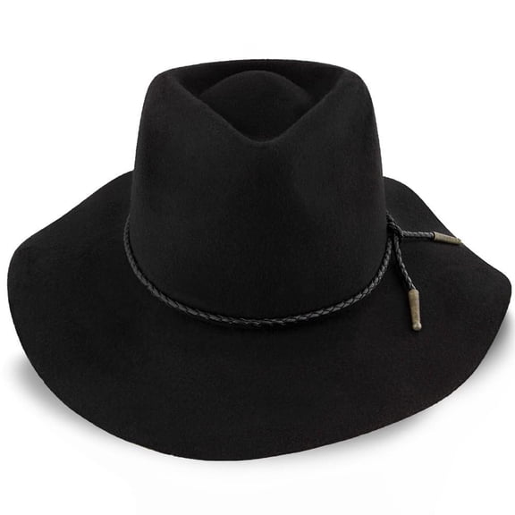Walrus Hats Monterey Black Wool Felt Fedora Hat, 100% Australian Wool, C-Crown, Leather Cord & Copper Tassels, Timeless Style - H7010