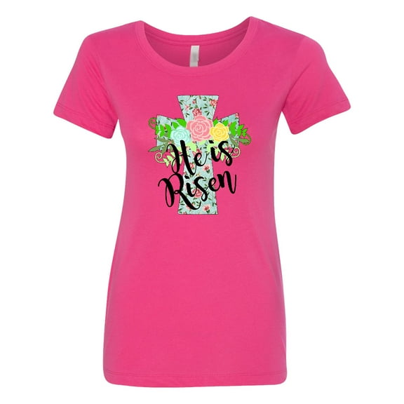 Inktastic He is Risen Floral Print Cross with Beautiful Flowers Women's T-Shirt