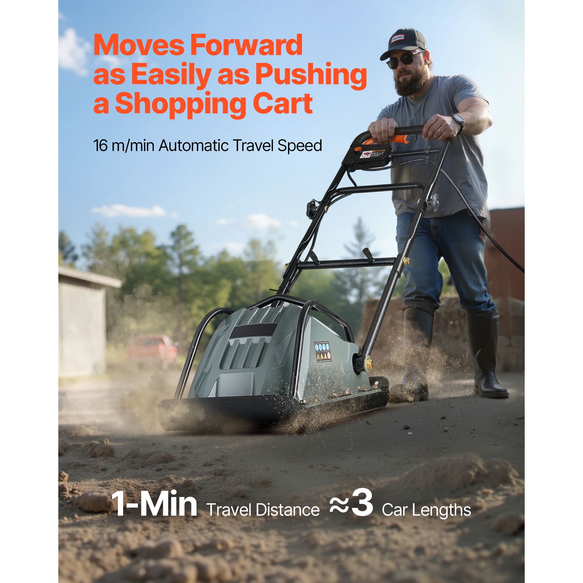 KFFKFF 130W Electric Plate Compactor – Gas-Free Soil Tamper with 5kN Centrifugal Force, 3.9” Compaction Depth for Paver Patio, Driveway Repair & Landscaping, 33ft Cord