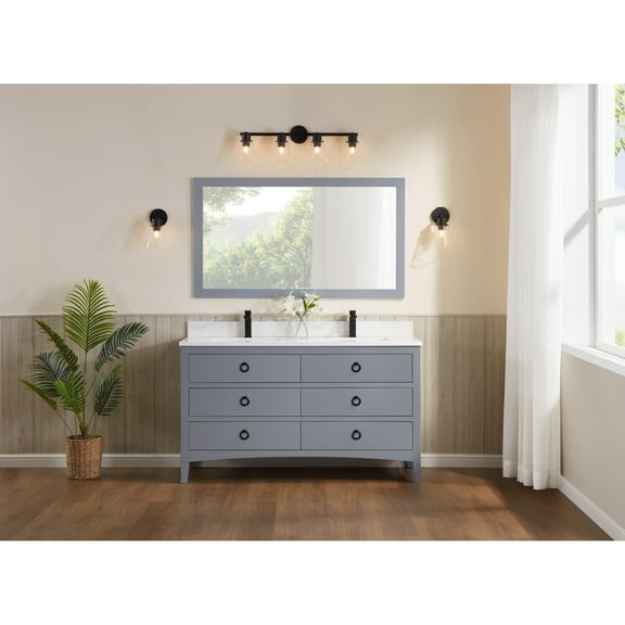 Legion Furniture WS2518-60-CD 60 in. Cadet Finish Solid Wood Sink Vanity, 1 ft. Artificial Stone Top