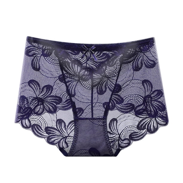 Gibobby Conjuntos de Lencería File Breifs Cintura Tamaño libre Mujeres Plus Encaje abierto Sexy Low Bragas Íntimos(Azul marino, XL)
