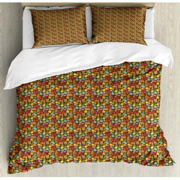 Birds King Size Duvet Cover Set, Amusing Abstract Design of Chubby Birds with Weeny Sicklebills Among the Dandelions, Decorative 3 Piece Bedding Set with 2 Pillow Shams, Multicolor, by Ambesonne
