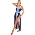 thumbnail image 3 of iEFiEL Womens Lyrical Dance Dress Ballroom Dance Performance Costume Sleeveless Split Sheer Mesh Maxi Leotard Dress Blue XXL, 3 of 7