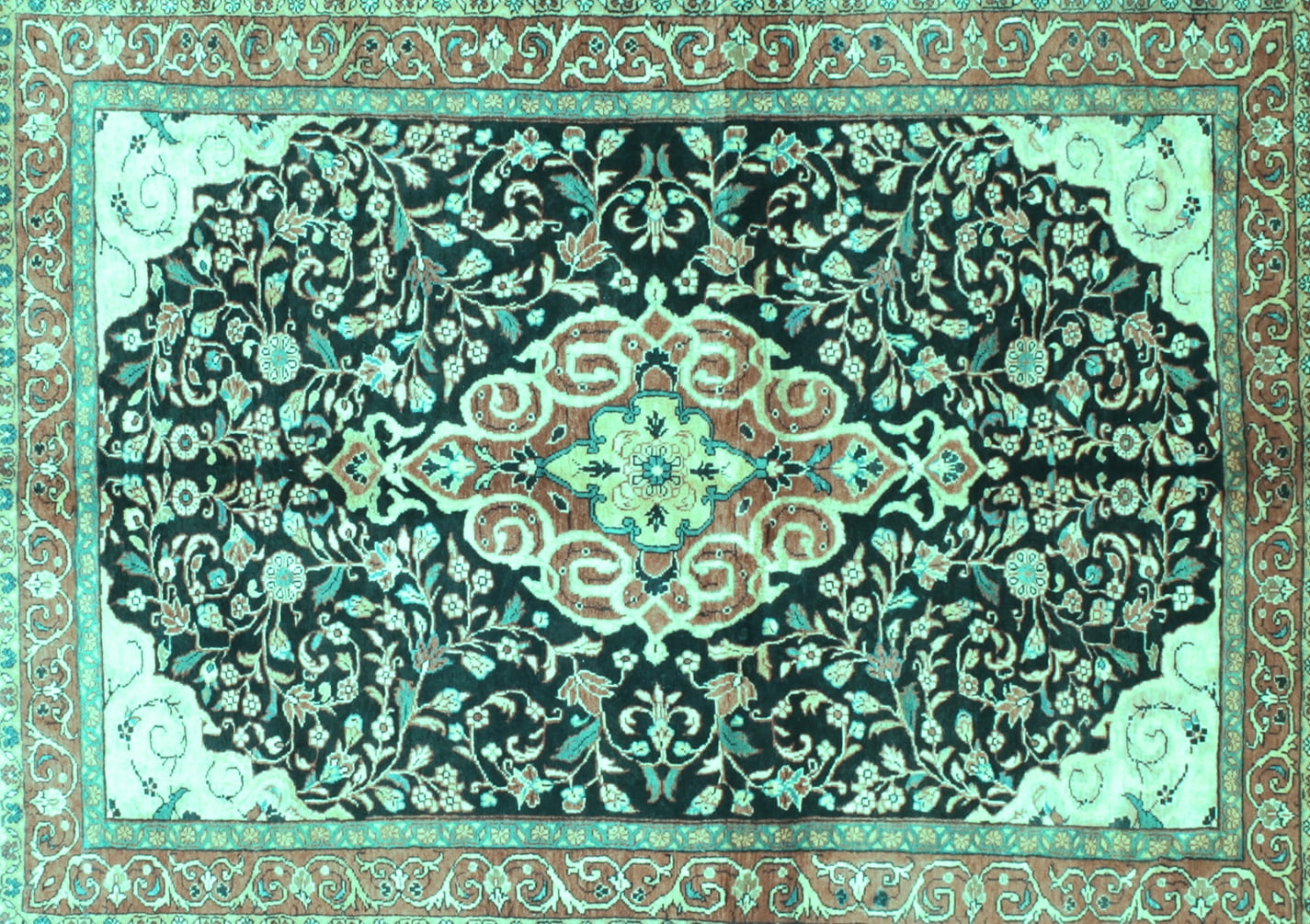 Ahgly Company Indoor Rectangle Medallion Turquoise Blue Traditional