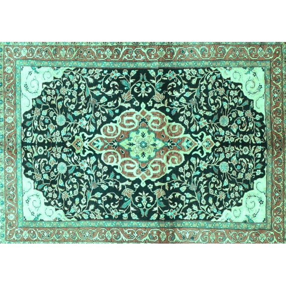 Ahgly Company Indoor Rectangle Medallion Turquoise Blue Traditional Area Rugs, 2' x 4'