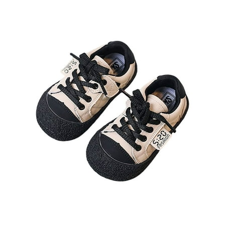 

Colisha Boys Girls Flats Non-slip Trainers Lace Up Sneakers Sport Lightweight Walking Shoe Prewalker Beige 6C