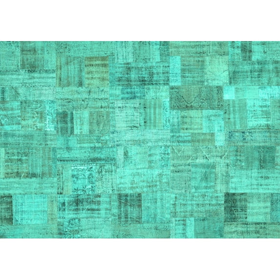 Ahgly Company Indoor Rectangle Patchwork Turquoise Blue Transitional Area Rugs, 5' x 7'