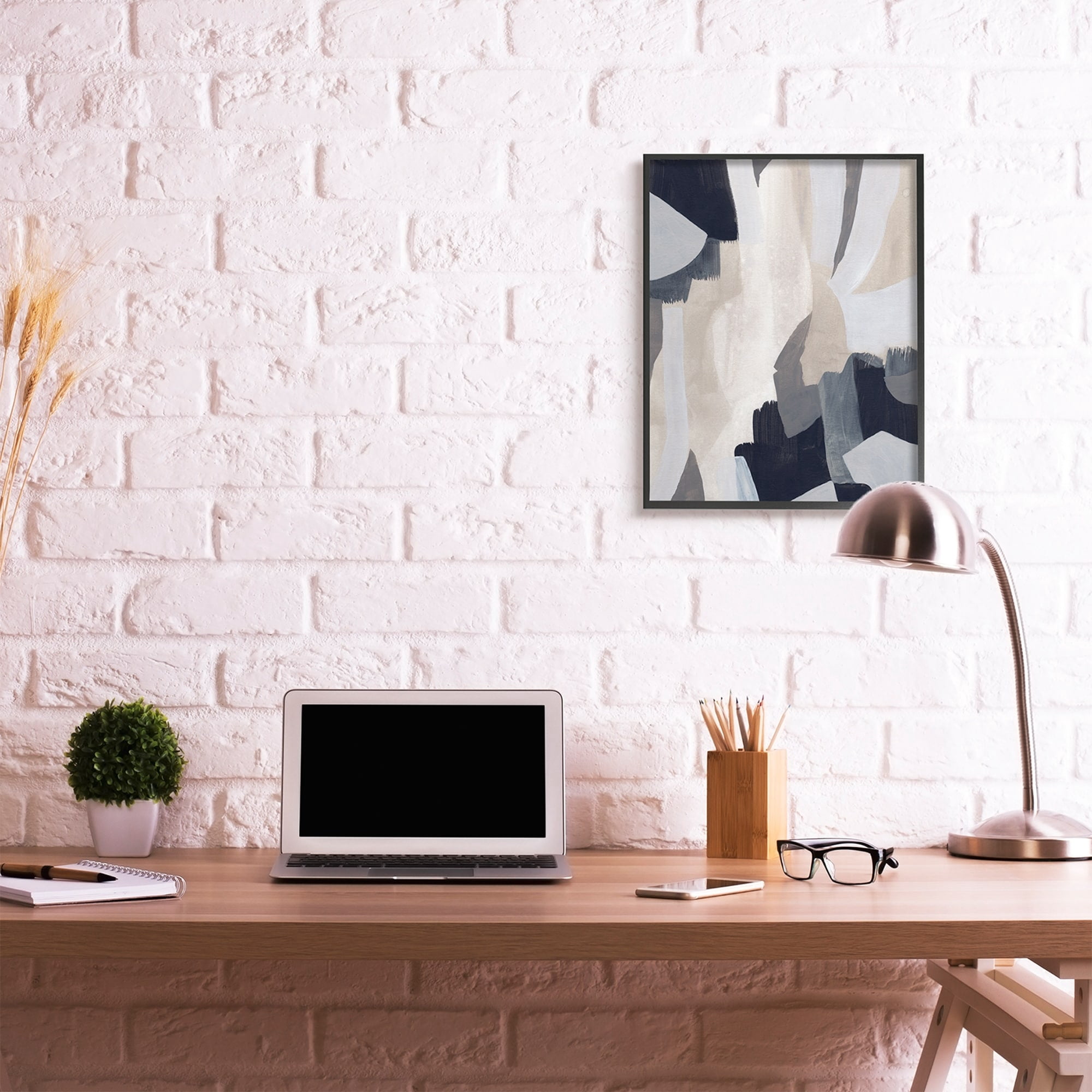 Stupell Industries Layered Organic Abstract Shapes Blue Beige Black Framed, 24 x 30, Design by June Erica Vess