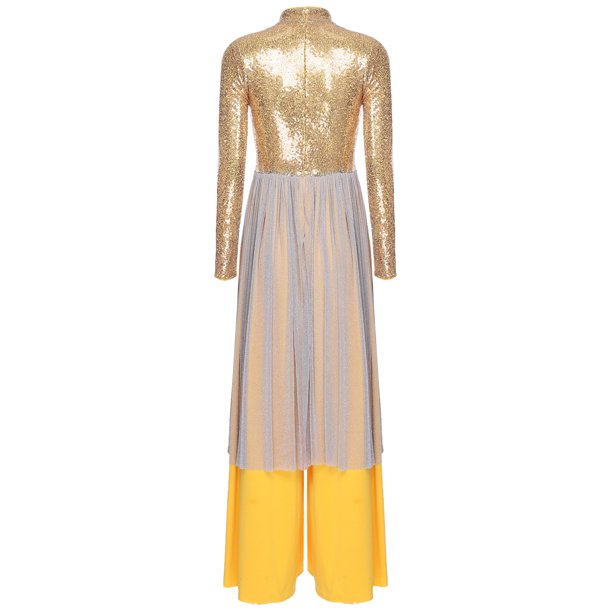 Miutii Women's Long Sleeve Sequin Liturgical Praise Dance Wide Leg