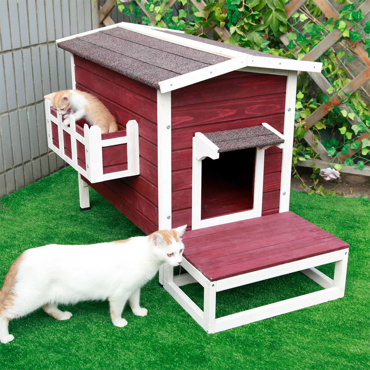 Pefilos 41" Feral Cat House, Outdoor Cat Shelter with Escape Door Rainproof Outside Kitty House for 3 Adult, Red Pefilos 41" Feral Cat House, Outdoor Cat Shelter with Escape Door Rainproof Outside Kitty House for 3 Adult, Red
