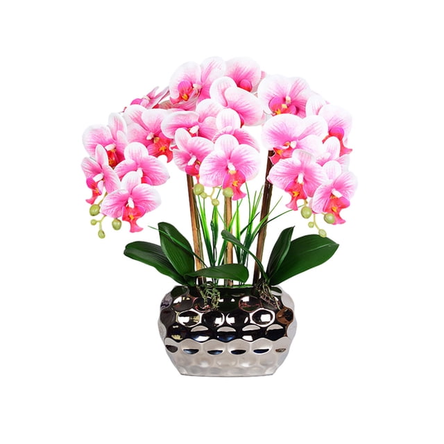 Yuarrent Grandes orquídeas artificiales Bonsai Phalaenopsis Faux Plants Arreglos de flores para centros de Sala de estar Boda Decoración Púrpura Blanco