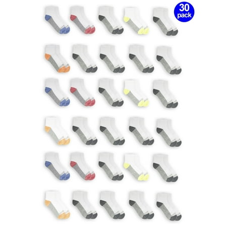 Fruit of the Loom Boys Socks, 30 Pack Ankle Durable Cushion (Little Boys & Big Boys)