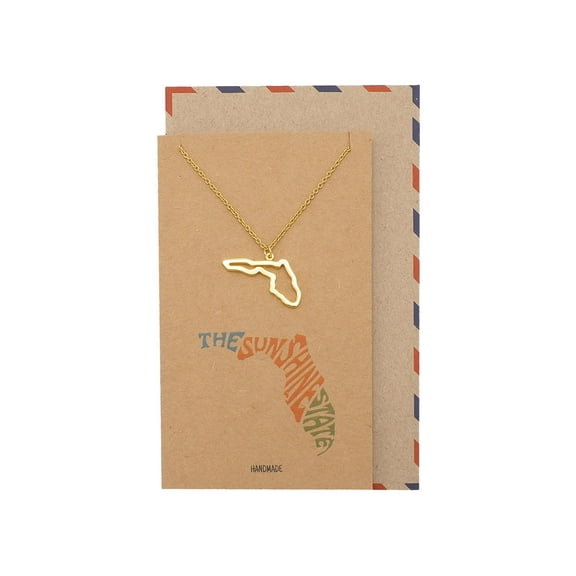 Quan Jewelry State Necklace, Florida Map Pendant Charm, Inspirational Necklace, 100% Handmade - Gold Tone